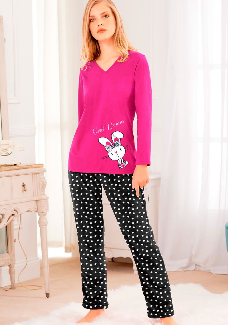 Vicky-Form-Pijamas-Pijama-pantalon-Modelo-00N4985-Color-Fiusha-con-Negro